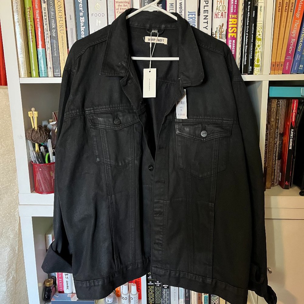 NWT Warp + Weft black coated denim jacket, size 8 (M 2XL / W 3XL)